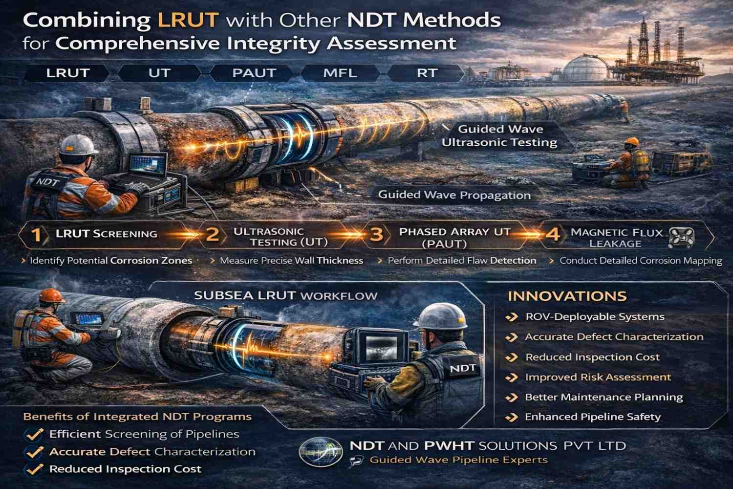 Combining LRUT with Other NDT Methods for Comprehensive Integrity Assessment Integrating Guided Wave Ultrasonic Testing with Advanced Inspection Techniques